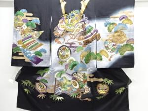 兜に松模様刺繍男児着物(内袖・長襦袢付き)